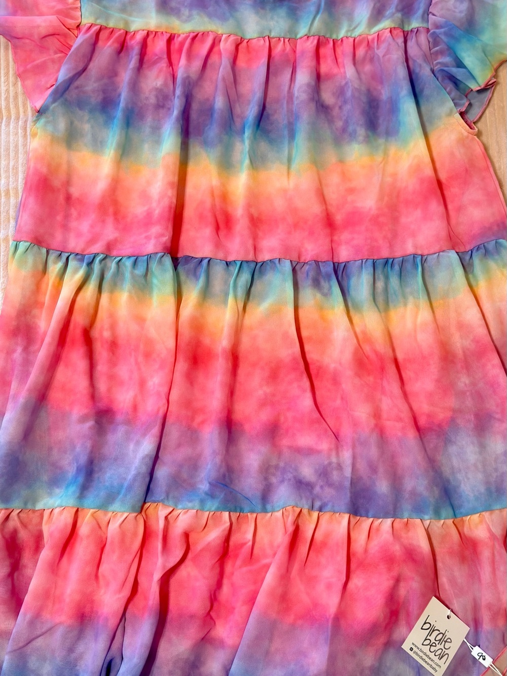 Birdie Bean Rainbow Tie-Dye Tiered Dress - Pink & Blue